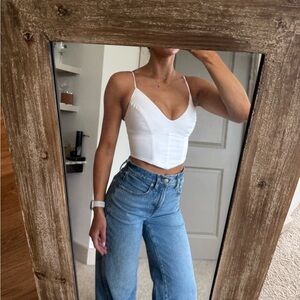 Aritzia Babaton White Linen Corset Tank